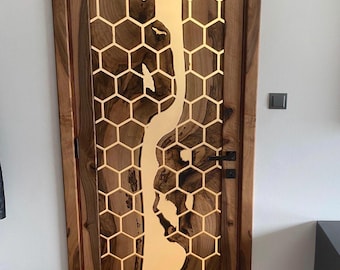 Custom Walnut Epoxy Door, Handmade Interior Door, Honeycomb Design, Luxury Statement Door, Bespoke Solid Wood Door