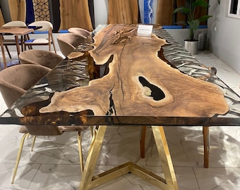 Luxury Walnut Live Edge River Table – Handmade Epoxy Dining Table