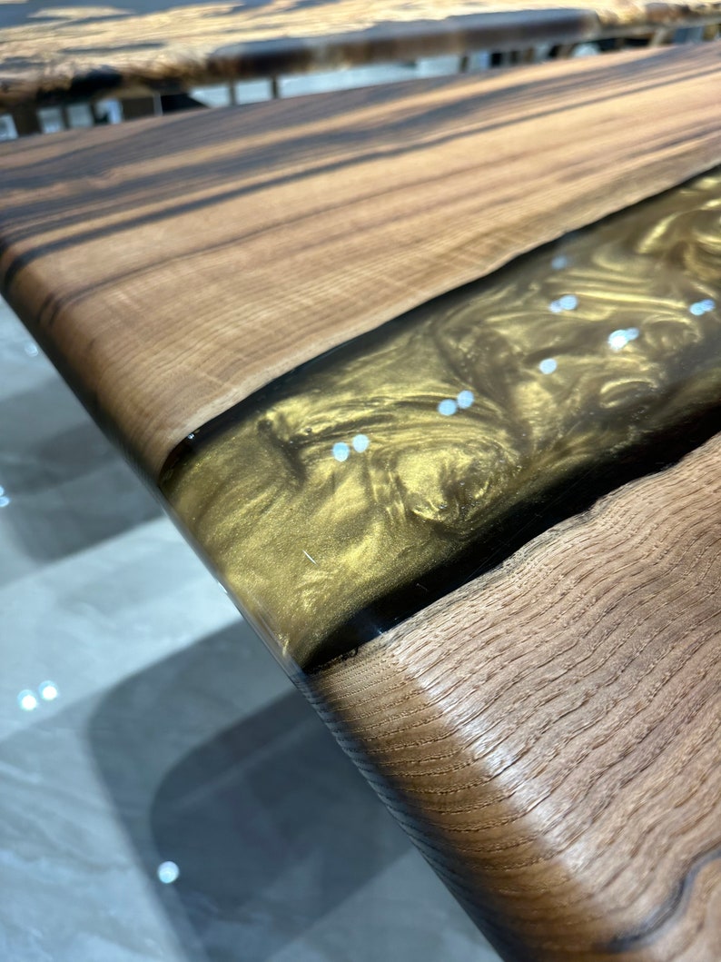 Gold Epoxy Resin Office Desk Free Shipping Epoxy Dining Etsy