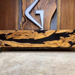 Custom Olive Wood Epoxy River TV Stand, Handmade Media Console