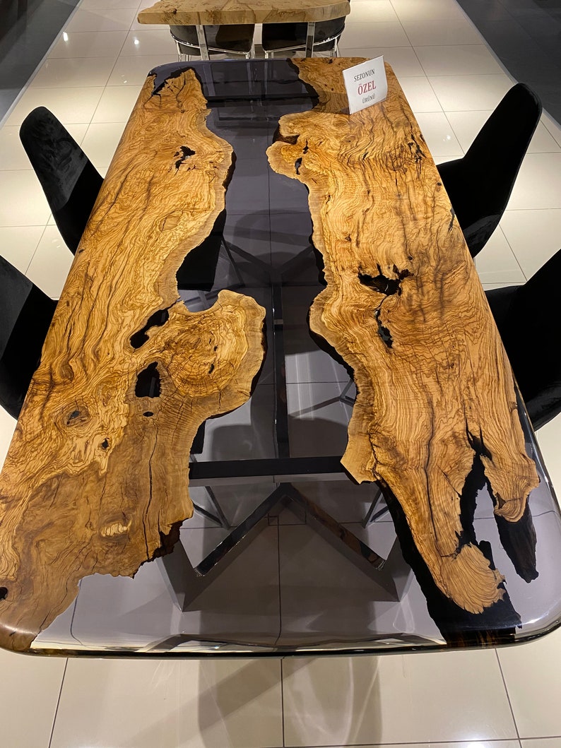Olive Wood Epoxy River Table Top Custom Round Edge Table Etsy