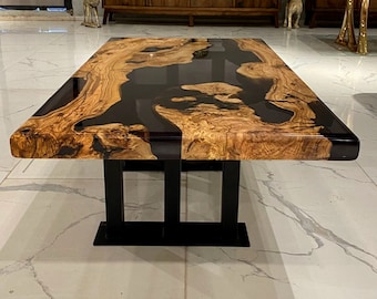 Custom Olive Wood Resin Coffee Table | Modern Living Room Table