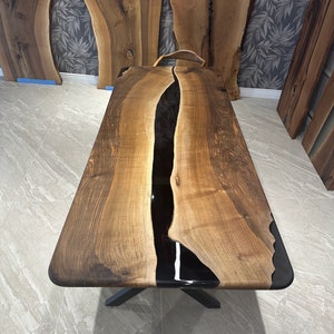 Custom Walnut Dining Table | Resin River Table | Walnut Epoxy Table Top | Free Shipping