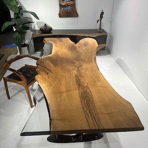 Custom Walnut Wood Clear Epoxy Desk | Wooden Kitchen Table |  Epoxy Dining Table | Free Shipping - Epoxy River Table