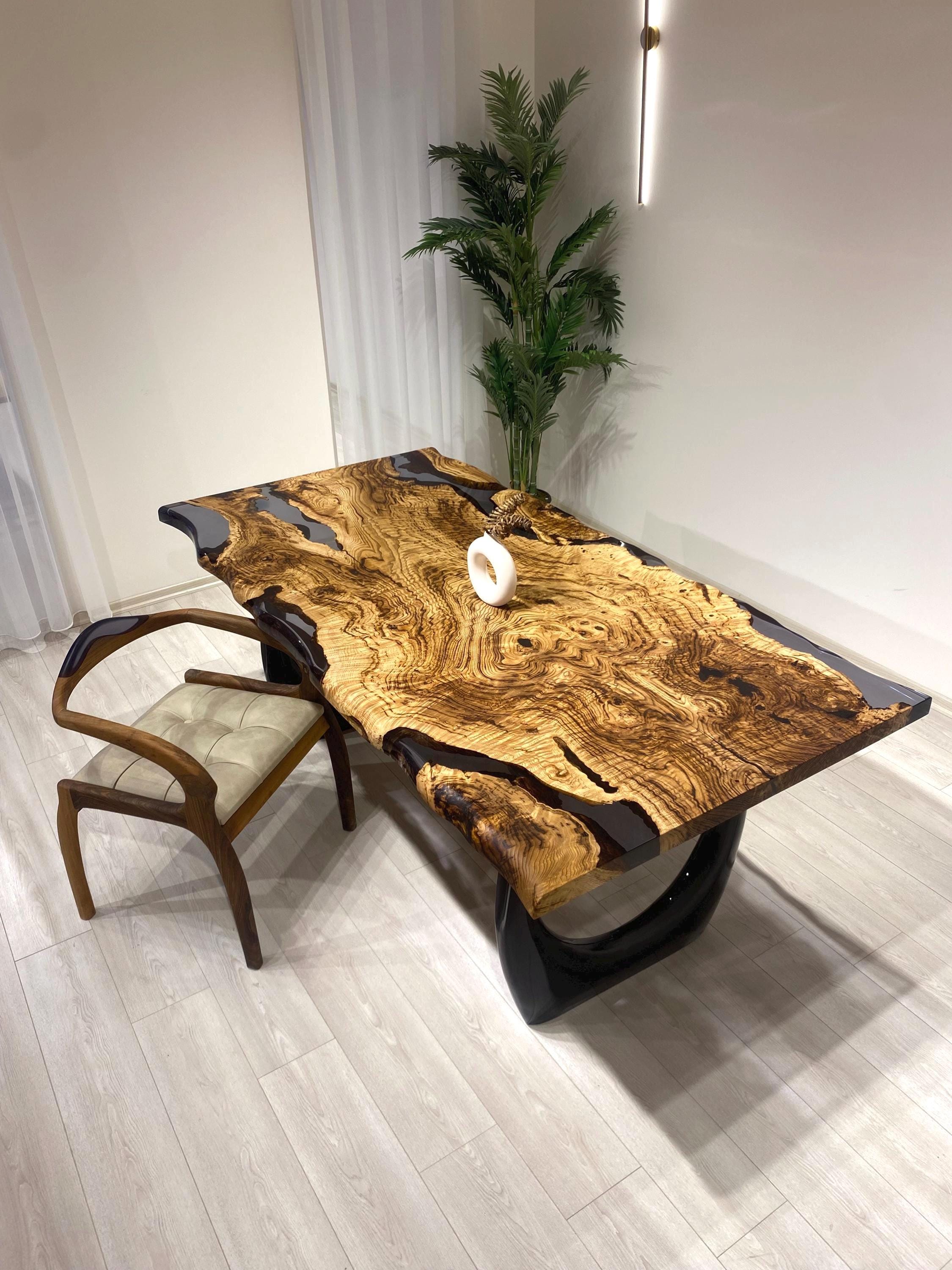 Live Edge Epoxy Dining Table,Epoxy Resin Kitchen design Table, Black Epoxy River Table, Chestnut Wood Farmhouse Table, In Stock