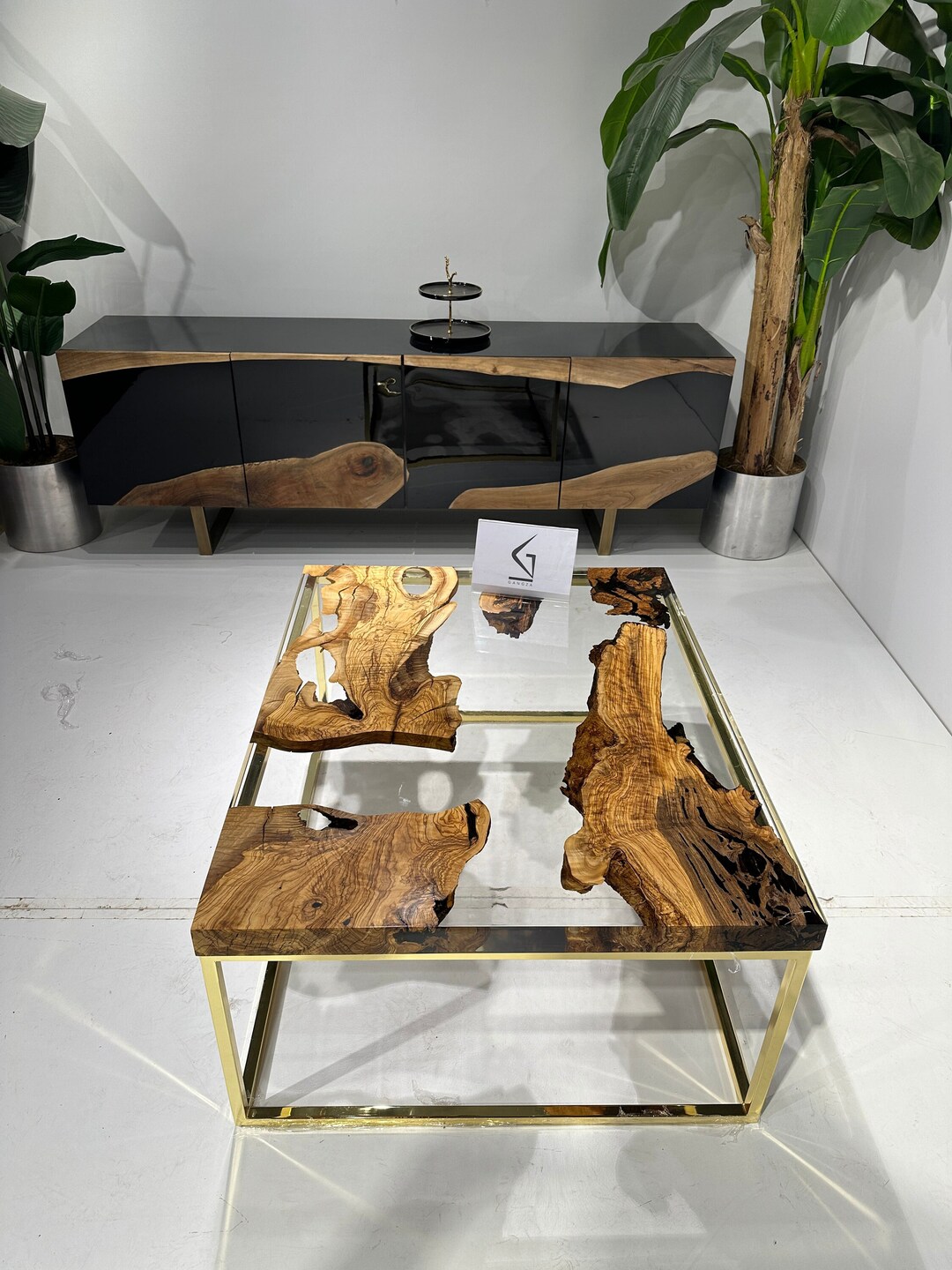 Custom Olive Wood River Coffee Table | Clear Epoxy, Live Edge - Etsy