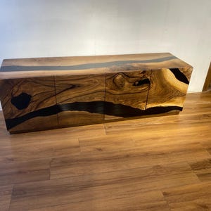 Handmade Custom Rustic Tv Unit,Wood Epoxy Sideboard , Walnut Wood Tv Stand,Black Epoxy Cabinet-Wood Tv Cabinet , Buffet Cabinet