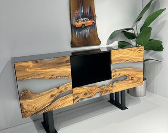 Resin Tv Cabinet | Epoxy Tv Unit | Olive Wood Sideboard | Media Center | In Stock Free Shipping