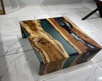Custom Epoxy Coffee Table, Green Resin Small Coffee Table for Home