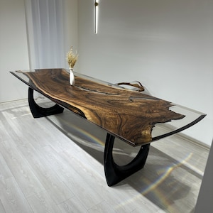 Live Edge Walnut Wood Epoxy Resin Table, Conference Dining Table