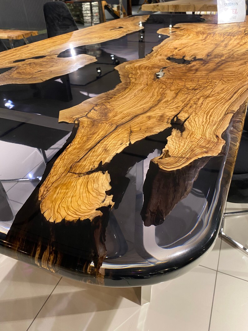 Olive Wood Epoxy River Table Top Custom Round Edge Table Etsy
