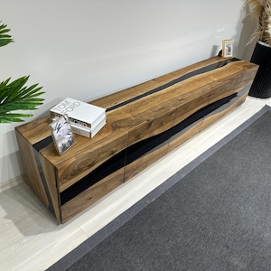Handmade Custom Rustic Tv Unit,Wood Epoxy Sideboard , Walnut Wood Tv Stand,Black Epoxy Cabinet-Wood Tv Cabinet , Buffet Cabinet