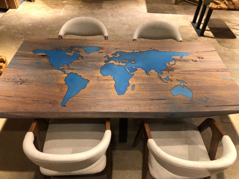 Custom Epoxy Wooden World Map Table Top Made to Order World - Etsy