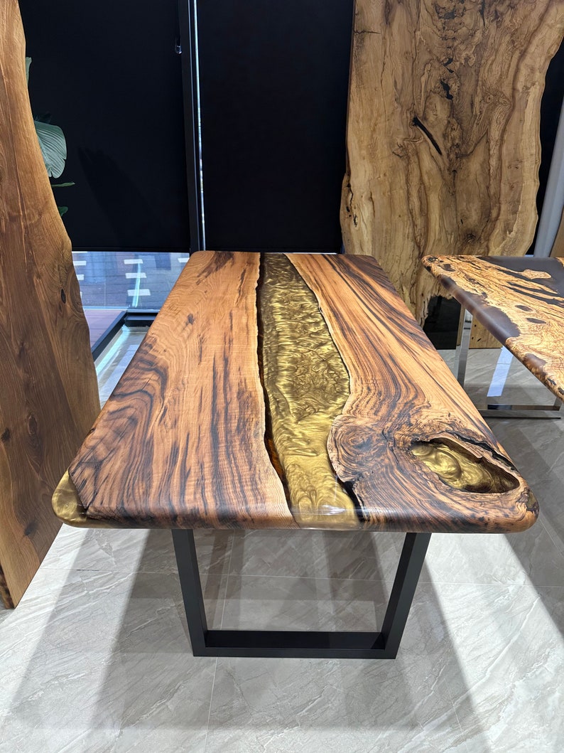 Gold Epoxy Resin Office Desk Free Shipping Epoxy Dining Etsy