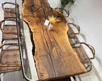 Walnut Office Desk, Clear Epoxy Meeting Table,Unique Natural Edge Table,Epoxy Resin Table, Epoxy Resin Desk Live Edge Table - Big Table