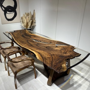 Epoxy Dining Table, Clear Epoxy Dining Table, Natural Edge Table,Epoxy Resin Table, Epoxy Resin Desk Live Edge Table . Handmade table