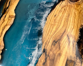 Made to Order | Olive Epoxy River Coffee Table | Blue Epoxy Design | Free Shipping