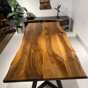 Custom Live Edge Farmhouse Table, Walnut Wood Desk,Natural Wooden Dining Table,Natural Table, Walnut Wood Table