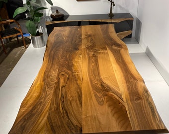 Custom Live Edge Walnut Wood Table, Natural Farmhouse Desk