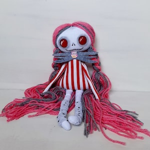 Rag doll Jacqueline, cloth doll striped dress Jacqueline, creepy cute rag doll inspired from fairy tales