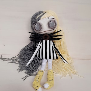 Rag doll Jacqueline, cloth doll striped dress Jacqueline, creepy cute rag doll inspired from fairy tales