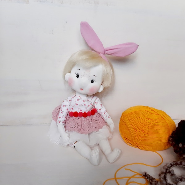 little hug doll Waldorf doll inspiration small rag doll with blond hair, jointed doll, cloth doll, textile doll, fabric doll