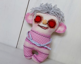 Doll monster toy, small rag doll pink monster, rag doll monster