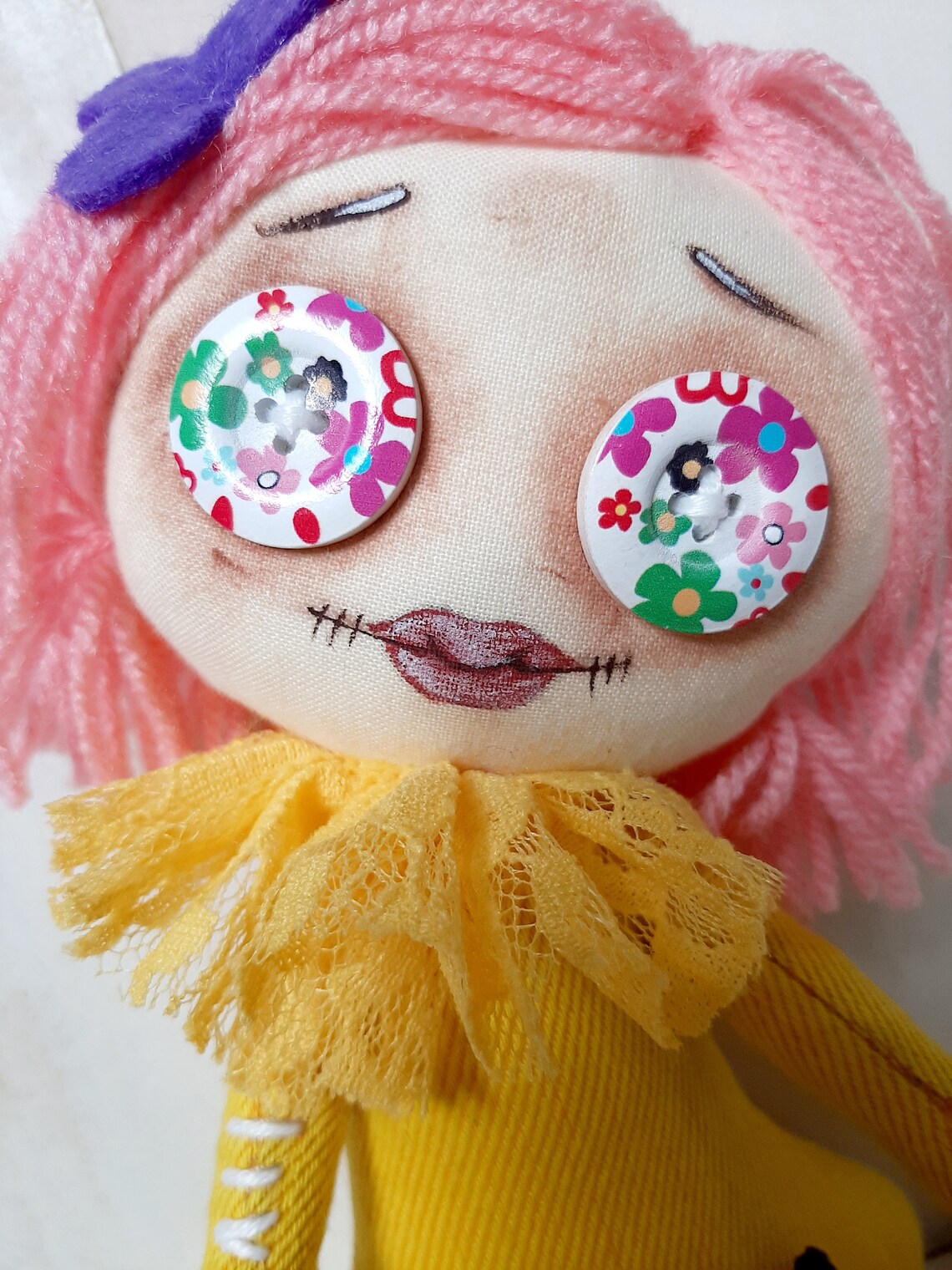 Rag doll Coraline cloth doll button eyes Etsy