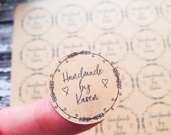 Personalised Brown kraft stickers handmade by customised name labels Branding sticker envelope 50mm Small Business packaging round stickers