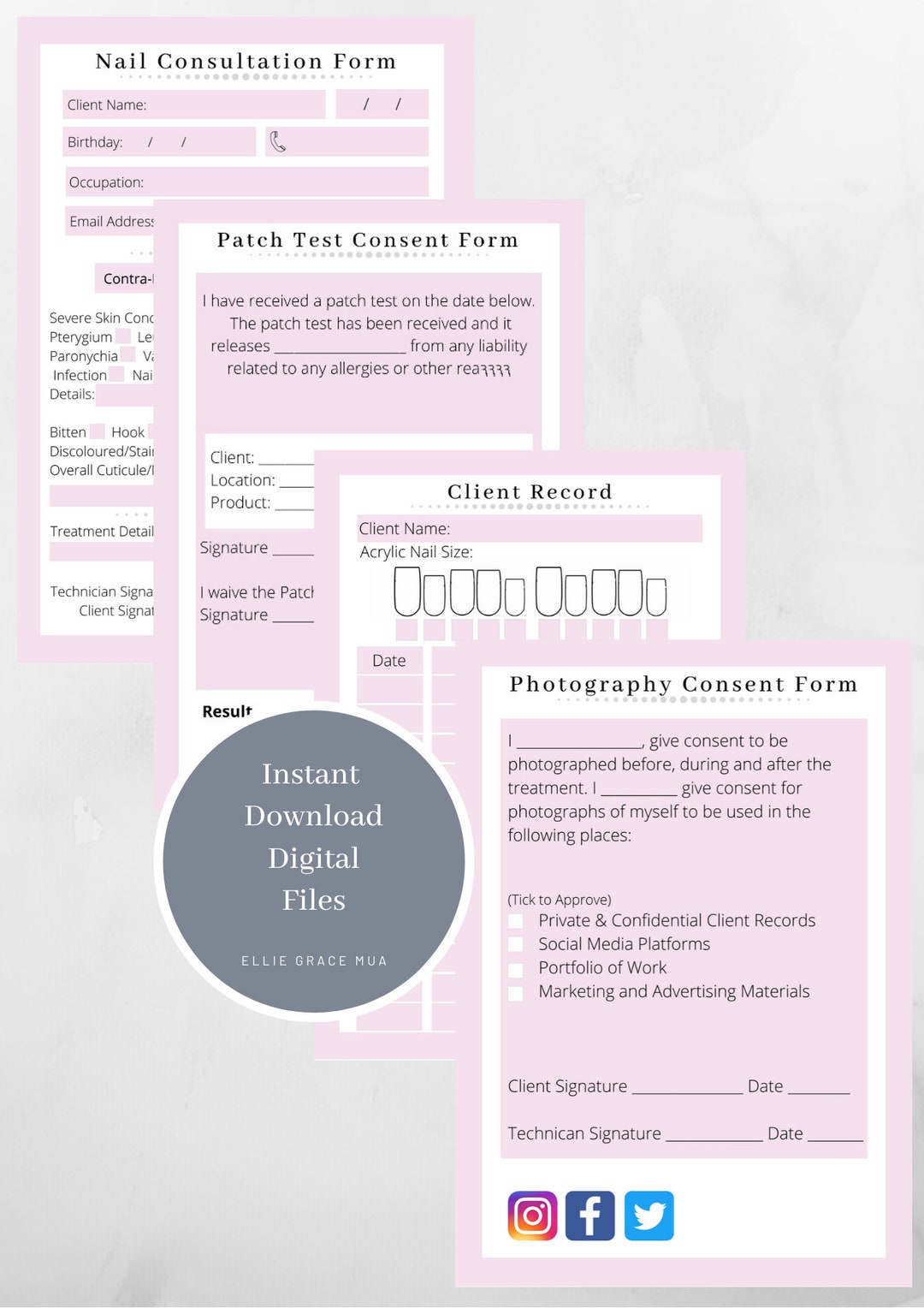 Nail Technician Forms, Client Record, Client Consultation, Photography ...