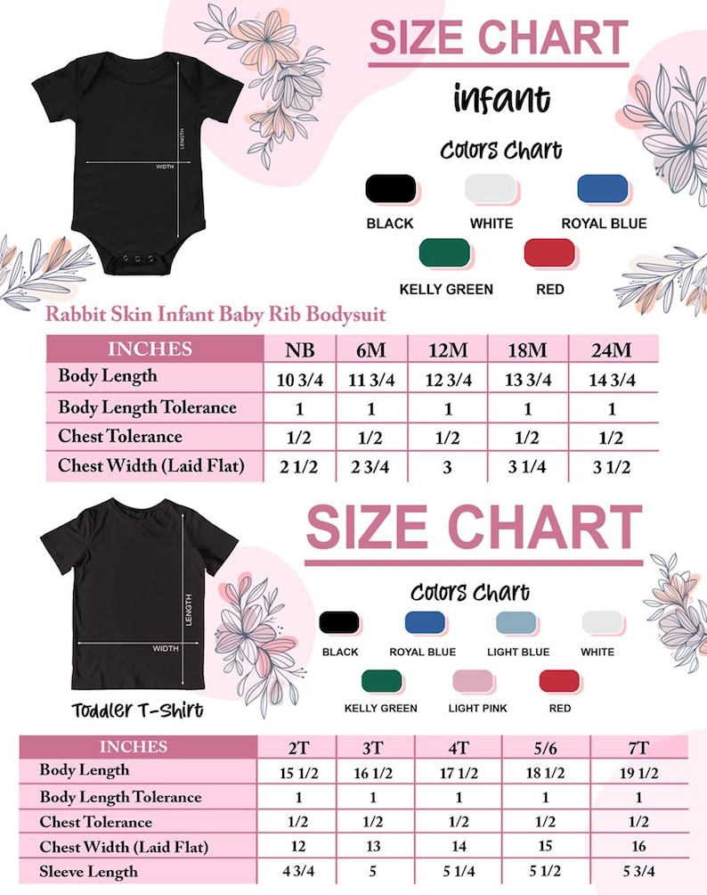 the size chart for a baby's bodysuit
