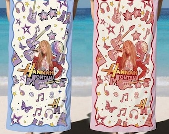 Toalla de playa de Hannah Montana, estrella del pop, lindas estrellas de música y guitarras de dibujos animados, regalo de verano para niñas, linda toalla de playa de Hannah Montana