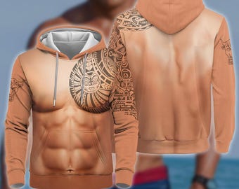 Dwayne Johnson 3D Full Over Print Hoodie, Dwayne Johnson Tattoo Muskel Brust Cosplay, Halloween Kostüm Sweatshirt Hoodie, Halloween Cosplay