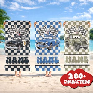 Disneyland Cars Lightning McQueen Strandtuch, Pixar Cars Strandtuch, Benutzerdefinierter Name Familienurlaub Handtuch, Disneyland Familie Passendes Handtuch Bild 2