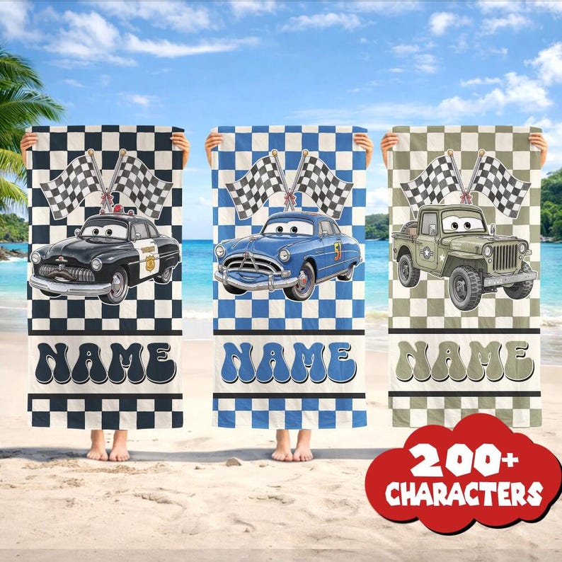 Disneyland Cars Lightning McQueen Strandtuch, Pixar Cars Strandtuch, Benutzerdefinierter Name Familienurlaub Handtuch, Disneyland Familie Passendes Handtuch Bild 2