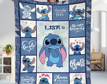 Manta personalizada de Stitch, manta personalizada de Lilo y Stitch, manta de regalo de cumpleaños de Stitch, manta de regalo de Navidad de ángel Stitch para niños y niñas