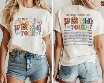 Camiseta de dos caras del Epcot Drink Around The World Tour 2026, colores cómodos, camiseta del Epcot World Tour, camiseta de Epcot World Showcase, camiseta del equipo de bebidas