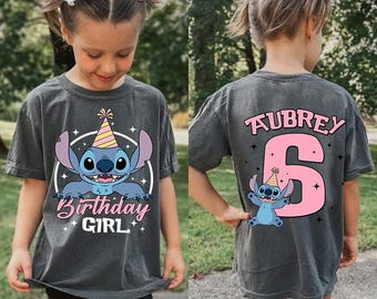 Camisa personalizada de Stitch para niña con colores cómodos, viaje familiar a juego, camisa de cumpleaños de Stitch, cumpleaños de Lilo y Stitch en Disneyland