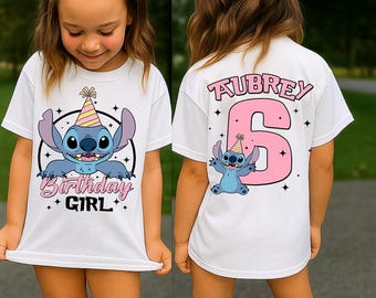 Camisa personalizada de Stitch para niña con colores cómodos, viaje familiar a juego, camisa de cumpleaños de Stitch, cumpleaños de Lilo y Stitch en Disneyland