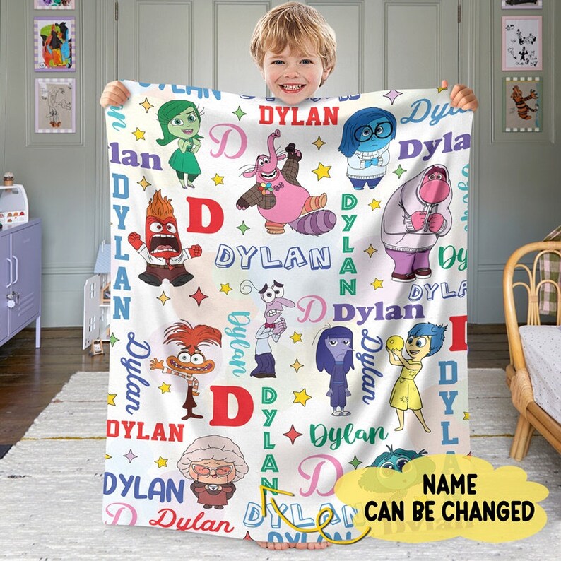 Personalized Inside Out 2 Characters Blanket, Custom Name Disneyland