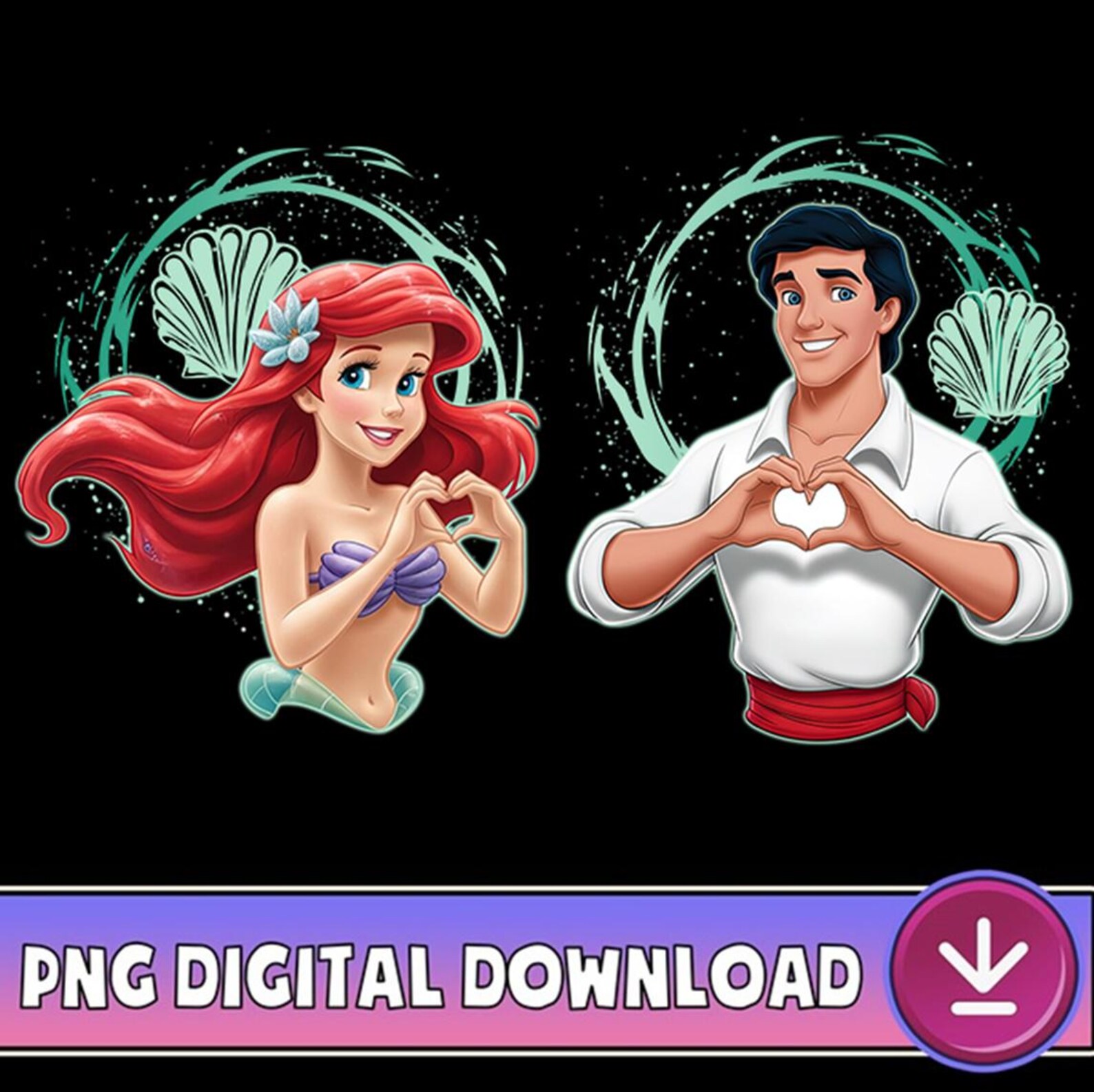 Princess Ariel and Prince Eric Couple Matching PNG, Litle Mermaid ...