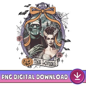 Vintage Frankenstein The Lovers PNG, Bride Of Frankenstein Halloween, Monsters Lover Gift, Spooky Season, Horror Movie Png, Digital Download