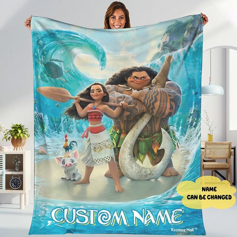 Personalized Moana Princess Blanket, Custom Name Princess With Pig