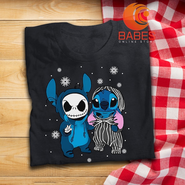 Stitch and Jack Skellington Funny Halloween Costume T Shirt Nightmare Before Christmas Inspired Movie T-Shirt