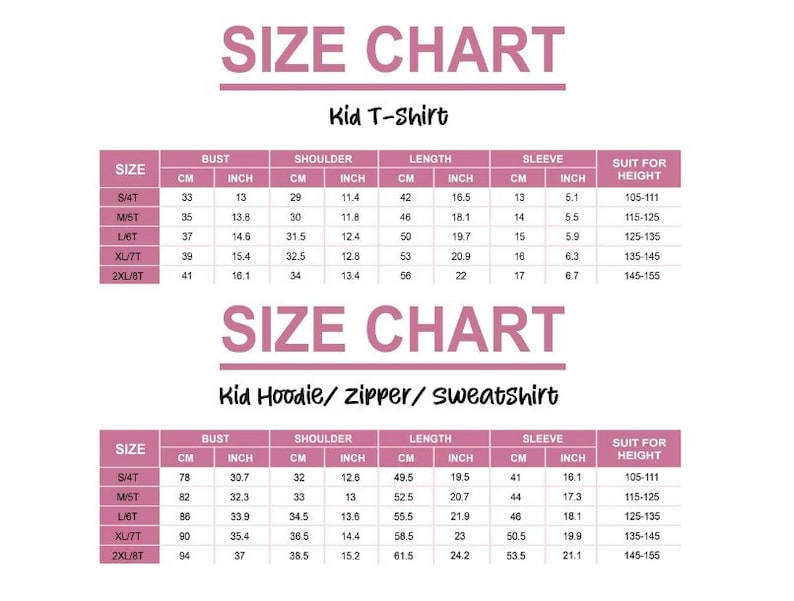 Puede incluir: Tabla de tallas para camisetas y sudaderas con capucha para ni&ntilde;os. La tabla muestra las tallas en pulgadas y cent&iacute;metros, junto con el rango de altura correspondiente para cada talla.