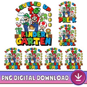 Super Mario Back To School PNG Bundle, Mario Kindergarten Png, Princess Peach Png, Mario Teacher Gift, First Day Of School, Digital Download
