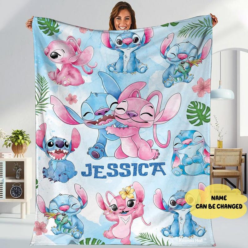 Personalized Watercolor Disneyland Stitch Blanket, Custom Monster Baby