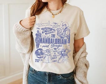 Comfort Colors Starwars The Mandalorian And Grogu Shirt, Starwars Hollywood Studios Trip Tee, Retro Starwars Bounty Hunter Baby Yoda Shirt