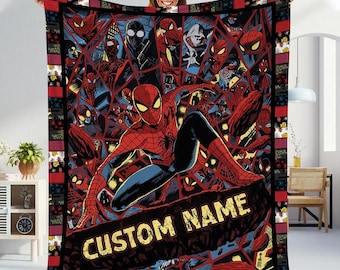 Manta personalizada de superhéroes, manta polar personalizada de Spiderman, manta para fiesta temática de cumpleaños de Spiderman, manta de Spiderman para niños y niñas