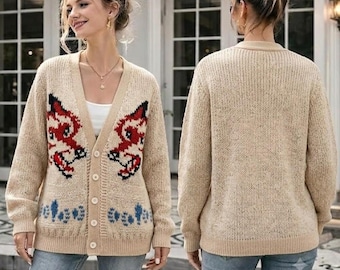 Cardigan Project Hail Mary Fox, maglione in lana lavorato a mano, cardigan ispirato ai libri di fantascienza, outfit comodo e nerd, regalo per amanti dei libri e lettori